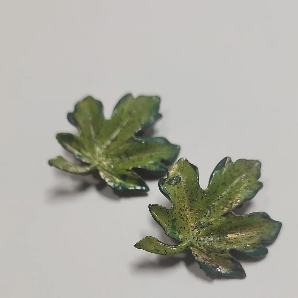 Vintage Enamel Leaf Brooches